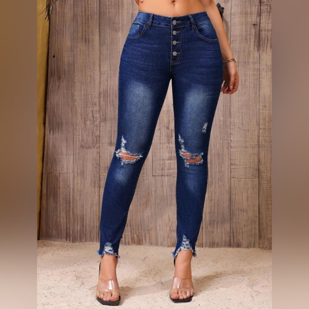 Women's Distressed Blue Jeans